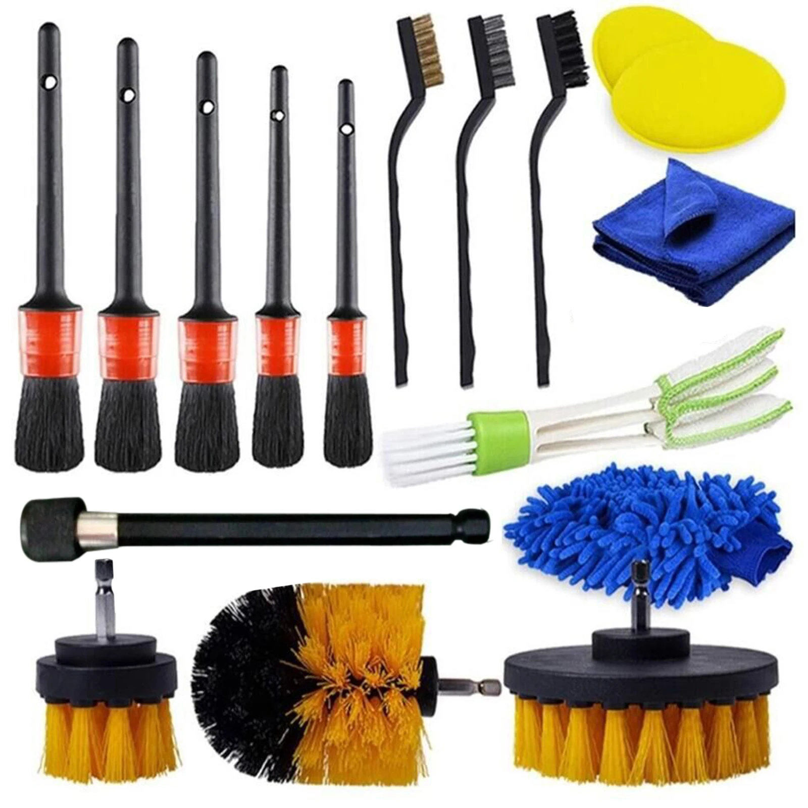 17xDetailingBrushSetCarCleaningBrushesPowerScrubberDrillBrush