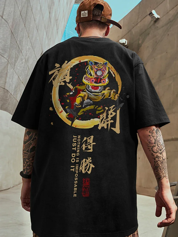 thumbnail image 1 of Nuevas y divertidas camisetas gráficas de danza del león para hombres, camisetas de algodón de manga corta de verano, camisetas de cuello redondo de gran tamaño Y2k, 1 of 5