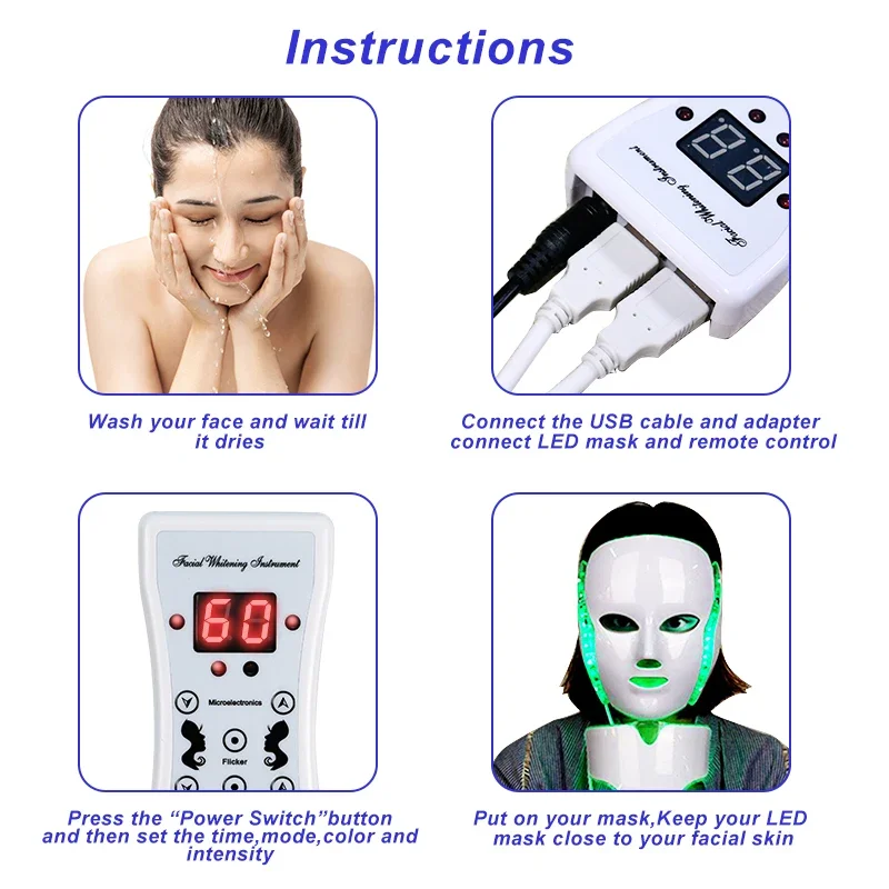 7-color LED facial mask, with neck light treatment facial , skin regeneration, anti acne beauty equipment, and firmin