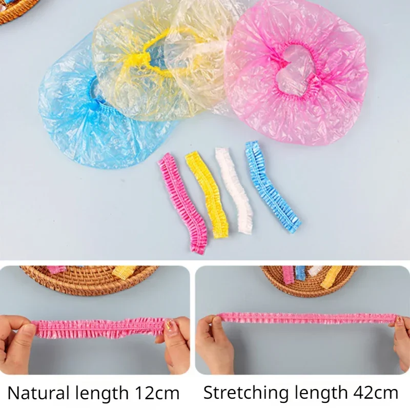 Disposable Plastic Shower Cap Colorful Disposable Food Cover Fresh-keeping Bag Hotel Hair Dye Elastic Shower Cap for Bath Sauna