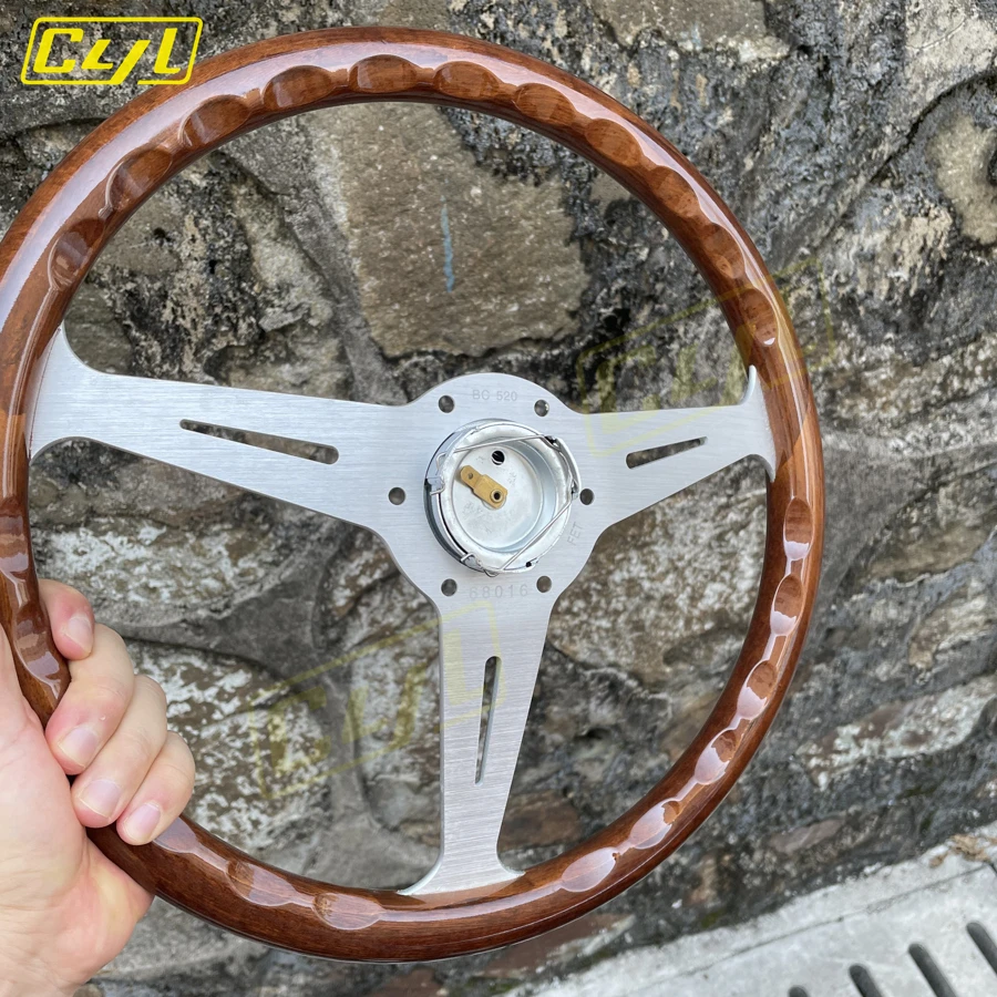 Jdm-ユニバーサルウッドフィルムステアリングホイール、フラット