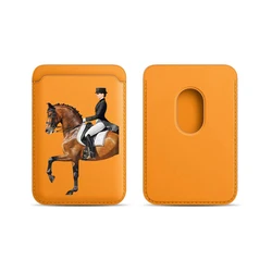Luxury Magnetic Racehorse Leather Wallet Case with Card Holder (Orange)