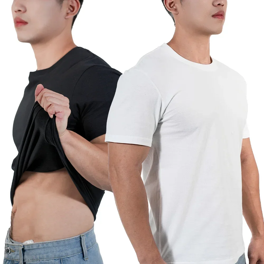 1pc Mens T Shirt Short Sleeve Cotton Plain Tops Tees Fitness Muscle Joggers Bodybuilding Tshirt Male Gym Clothes Slim Fit Shirt 6