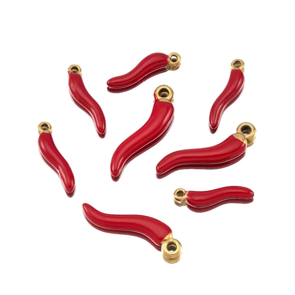 5 Stück 1,5/2 cm vergoldeter Edelstahl mit rotem Chili-Pfeffer-Halskettenanhänger für DIY-Schmuckherstellung, Armband, Ohrringe, Charms – Detail 1