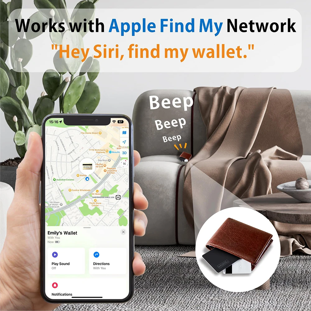 Wallet Tracker Card Finder Wireless Charging Smart Tag Anti-lost Item Locator for Luggage Suitcase Key Works with Apple Find My