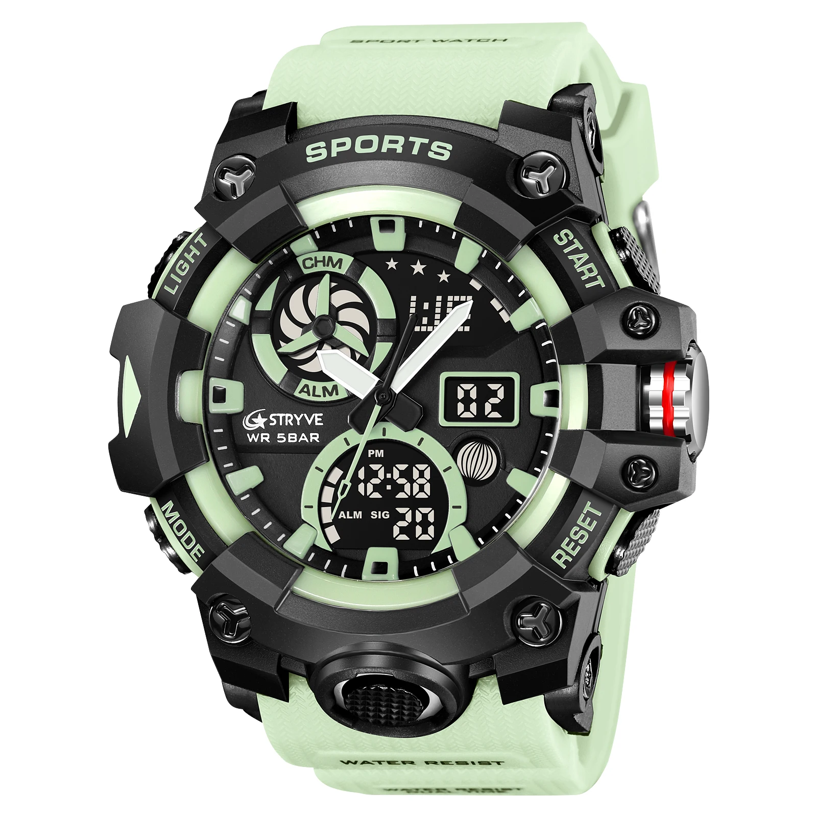 Stryve-digital Double Time Chronograph Ver para Homens Luxo Eletrônico Sport Relógios Week Display Relógios de Pulso Venda Quente - Image 5