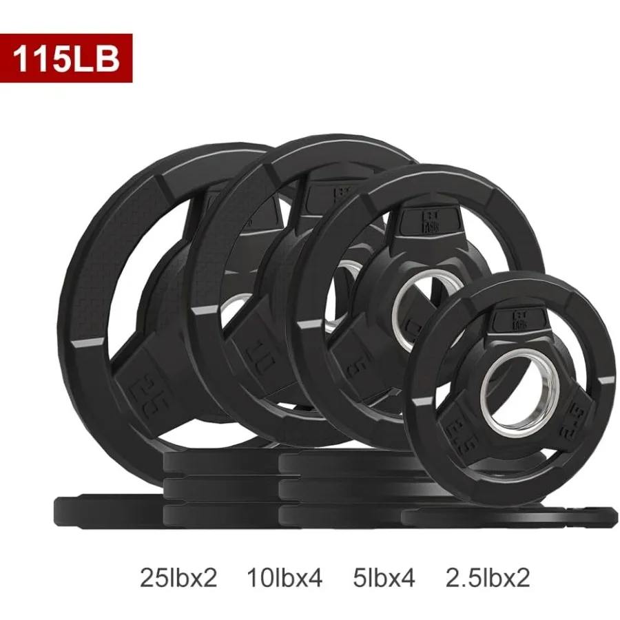 2Inch Rubber Coated Grip Weight Plates for Barbell: Solid Cast Iron Dumbbells Ideal for Strength Training Weightlifting CrossFi