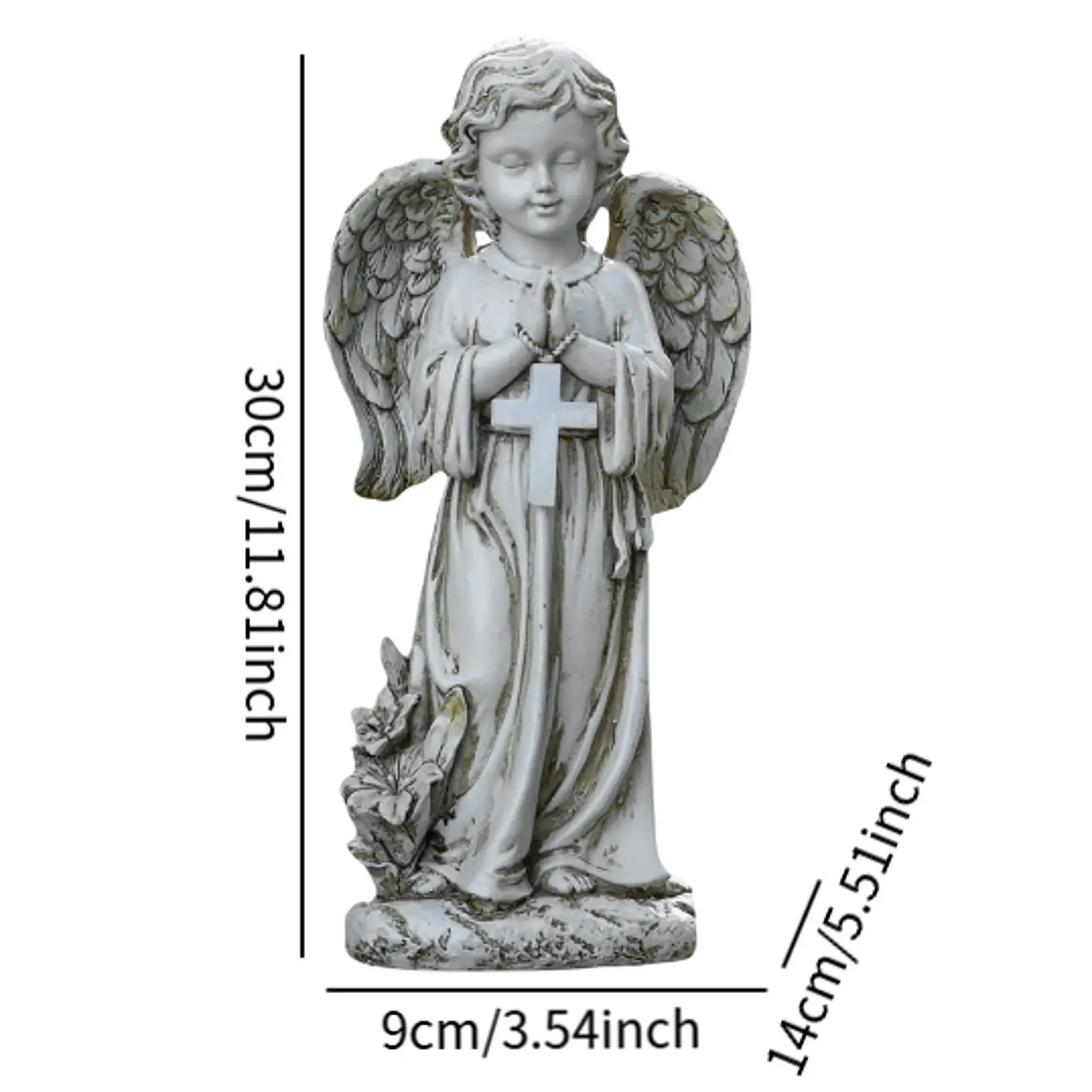 Resin Solar Powered Garden Angel Statue Lawn Ornament Cemetery Decoration