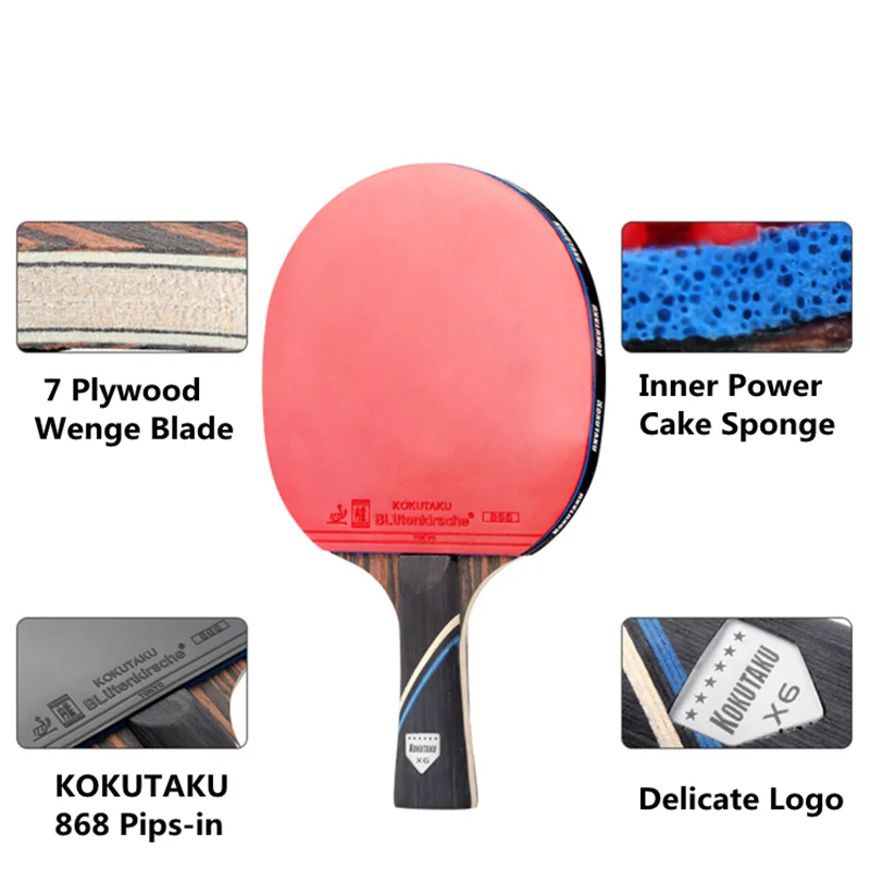 Description Picture 4 of itemKOKUTAKU X6 Star Ping Pong Paddle Advanced 7 Plywood Ebony Carbon Table Tennis Racket Set for Training School Club