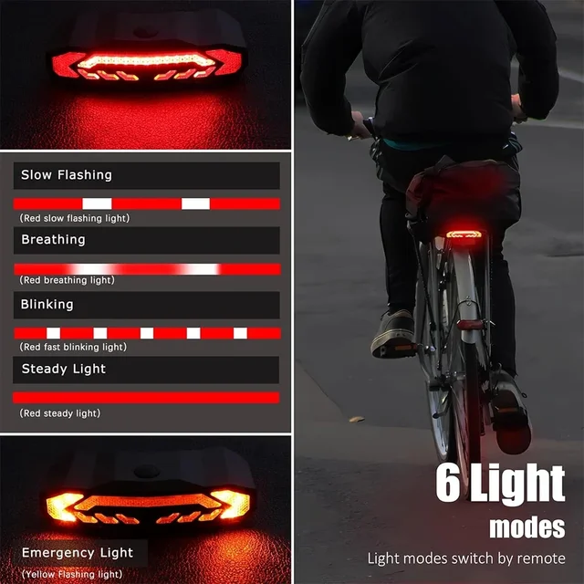 WSDCAM Smart Bike Tail Light with Turn Signals Brake Sensor Wireless Remote Bike Alarm Rear Light Bicycle Tail Light 5
