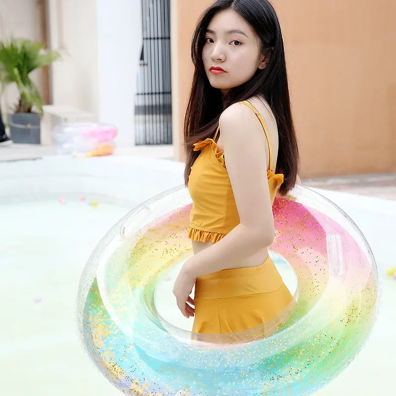 Adult Thickened Colorful Neon Sequins Inflatable Life Buoy Women's Underarm Float Ring Quick Deployment For Swimming Boating