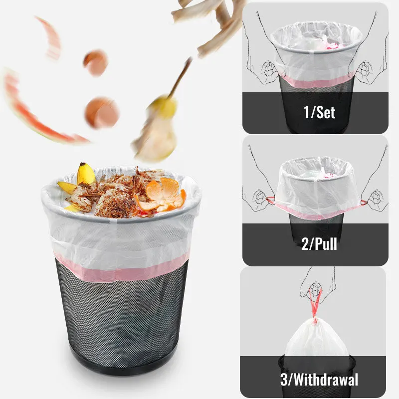 Garbage Bag with Drawstring Household Disposable Transparent Garbage Bag Kitchen Dormitory Living Room Use Three Sizes Selection trash bags disposable trash bags garbage bags
