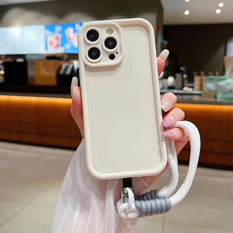thumbnail image 1 of Funda de teléfono de lujo con cordón suave mate para iPhone 15, 14, 13, 12, 11, 16 Pro Max, X, XS Max, XR, 7, 8 Plus, correa de mano, funda a prueba de golpes, 1 of 5