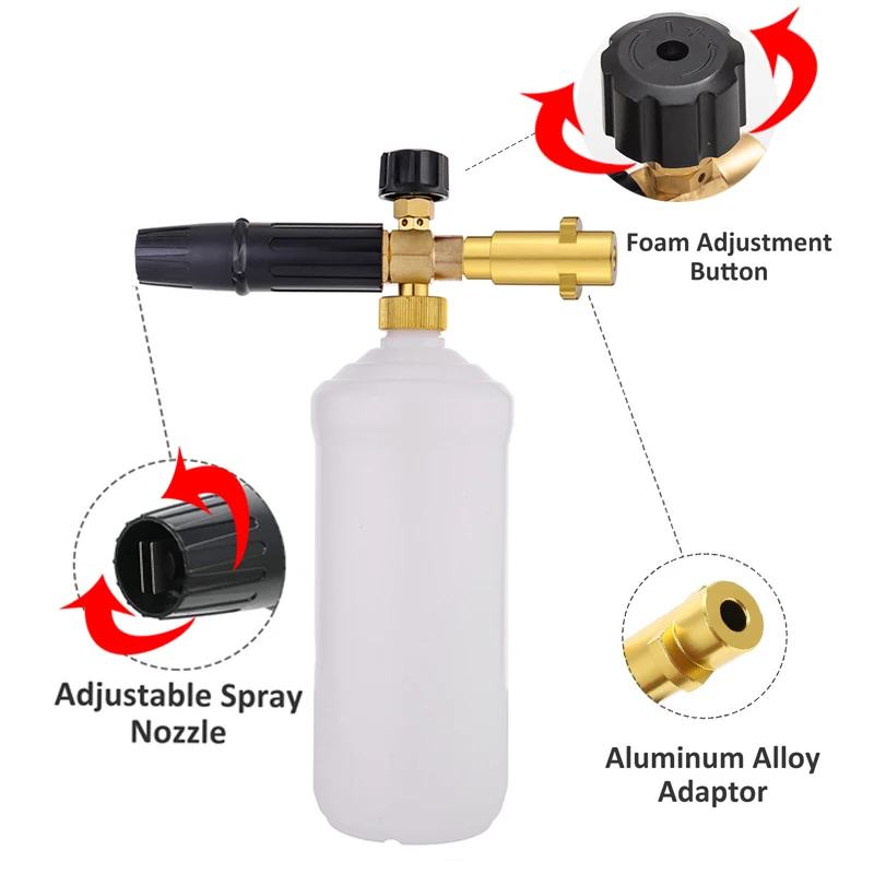DUSICHIN Schaumkanone Für Hochdruckreiniger – Mit Weithalsflasche, 1 Liter, 1/4" Schnellanschluss, Inkl. 1,04 Mm Düse