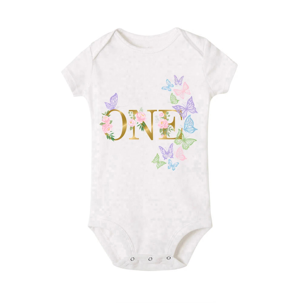 Birthday Princess Family Matching Clothes Butterfly Print Mother Father T-shirt Tops Infant Bodysuit Baby Girl Birthday Outfits 6