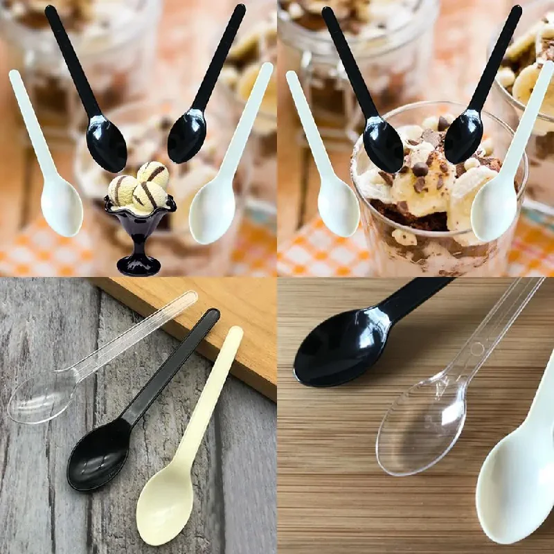 50Pcs Round Tip Spoon Disposable Plastic Cutlery Knife and Fork Small Spoon Cake Spoon Yogurt Spoon Pudding Jelly Dessert Spoon