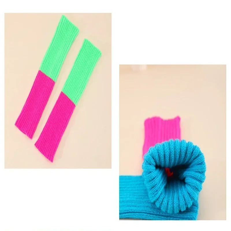 3Pairs Women Juniors Neon Ribbed Leg Warmers for 80s Eighty's Party Sports Yoga Footless Socks Punk Knee High Gothic Hip-hop 4