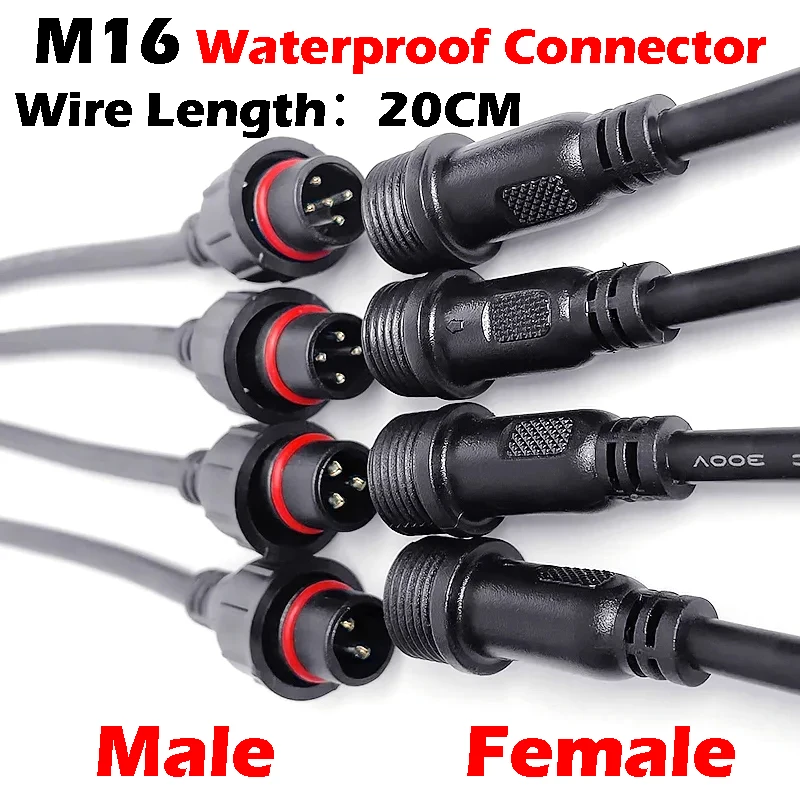 5/20 ชิ้น M16 กันน้ํา 2 3 4 5 Pin IP65 สายปลั๊กสําหรับแถบ LED ชายและหญิงแจ็ค 22 มิลลิเมตรอ่อนนุชเชื่อมต่อลวด 20 เซนติเมตร OD 6 มิลลิเมตร 1