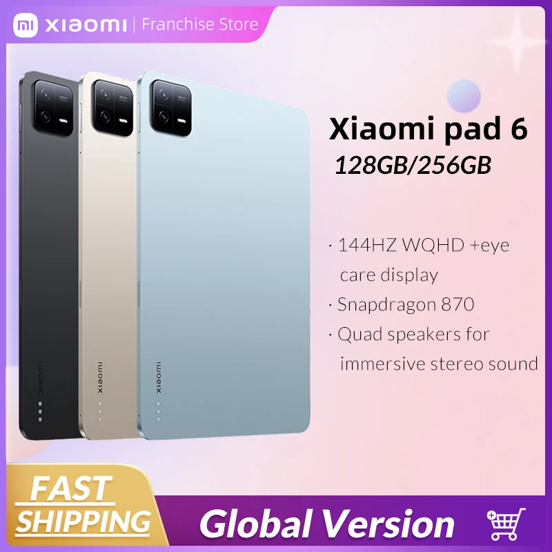 

Global vesion Xiaomi Pad 6 Snapdragon 870 128GB / 256GB ROM 144Hz WQHD+ 11" Screen 8840mAh 33W Fast Charging Android 13 Tablet