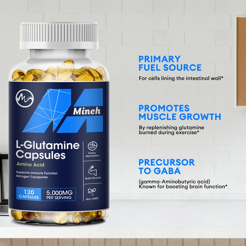 

Minch L-Glutamine Capsules Replenish Transporter Supplements Amino Acid Improve Brain Function Support Workout Muscle Recovery