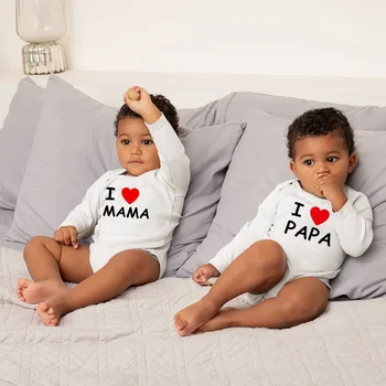 0-24m Tuta Del Bambino per I Neonati Ragazzo e Ragazze Vestiti A Maniche Lunghe I Love MAMA PAPA Gemelli Del Bambino vestiti Per Bambini Tuta Tuta