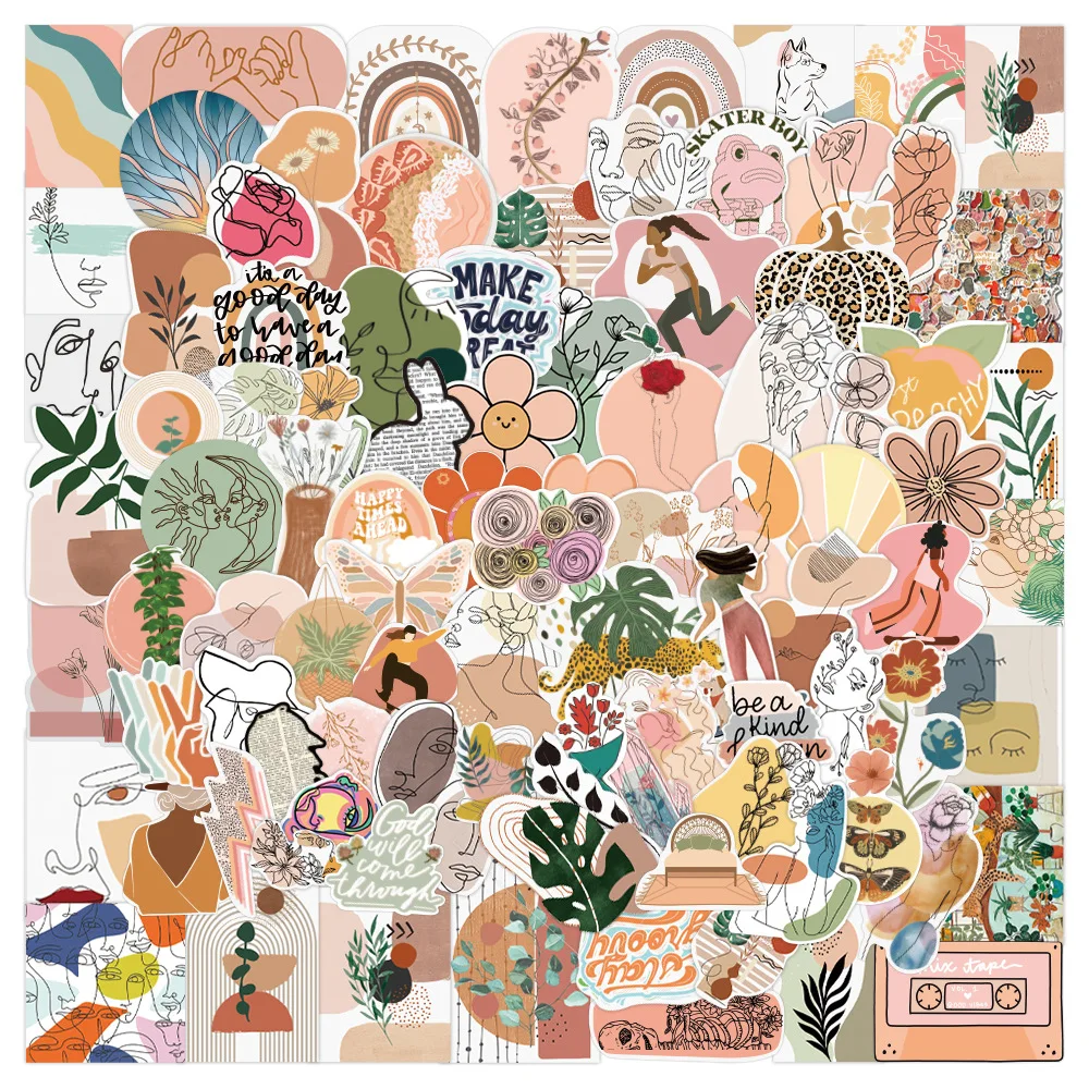 10/20/50/100 Stück Vintage Kunst Boho Aufkleber Retro Böhmen Cartoon Vinyl Aufkleber für Handyhülle Notebook Scrapbooking Morandi Dekor – Detail 2