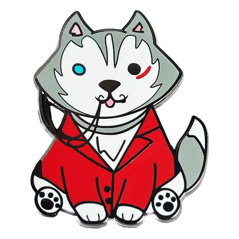 

Милый мультяшный значок на лацкан с собакой джентльменом собакой в красном костюме из цинкового сплава с твердой Эмалью от поставщика черный никель металлический значок для подарка