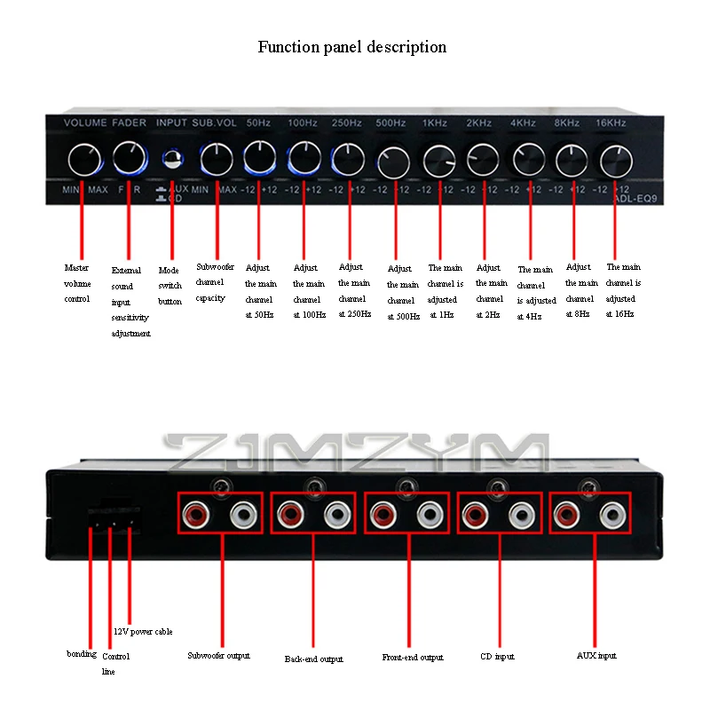 9 Band Graphic Car Equalizer Amplifier Equalizer With Adjustable Filter EQ Tuning Crossover Frequency Division Amplifier