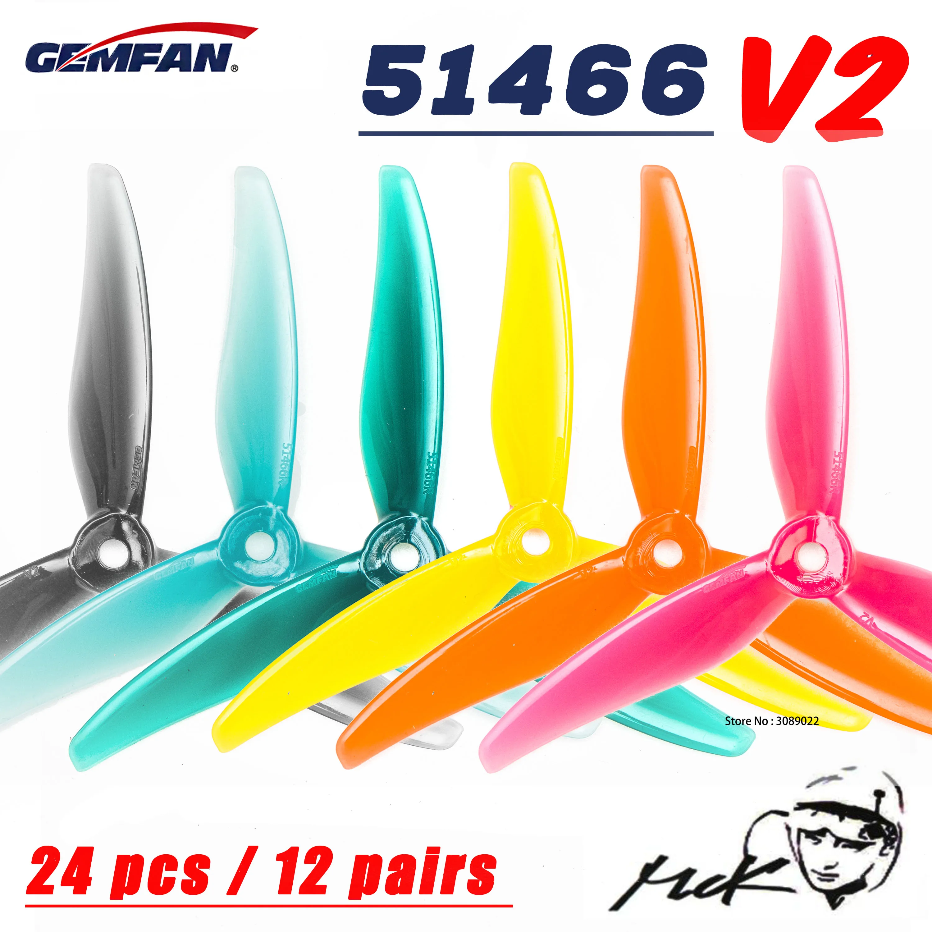 24Pcs/12 Pairs Gemfan 51466 V2 5Inch 3 Blade/Tri-Blade Propeller Props Fpv Borstelloze motor Voor Fpv Racing Drone 6 Kleuren Geel