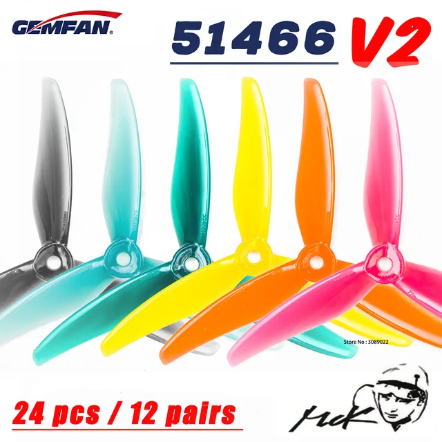24pcs/12 pairs Gemfan 51466 V2 5inch 3 Blade/Tri-Blade Propeller Props FPV Brushless motor For FPV Racing Drone 6 Colors Yellow 1