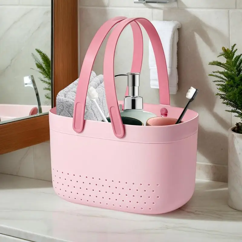 New Large Capacity Wash Basket Plastic Portable Bath Basket Silicone Handheld Space Saving Sundries Storage
