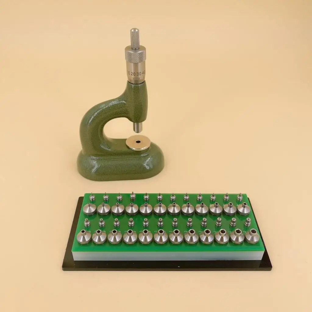 

Watchmaker's Jewelling Tool with Micrometric Screw 4mm&4mm and Set of 24 Pump Pushers Anvils Copy of MSA 13.100 Bergeon