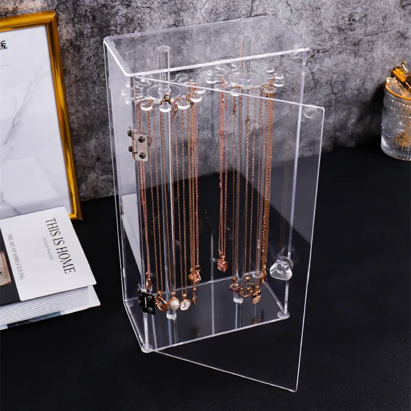 

24 Hooks Rotation Necklace Pendants Display Stand Holder Dust-Proof Bracelet Anklet Rotating Jewelry Acrylic Hight Display Box