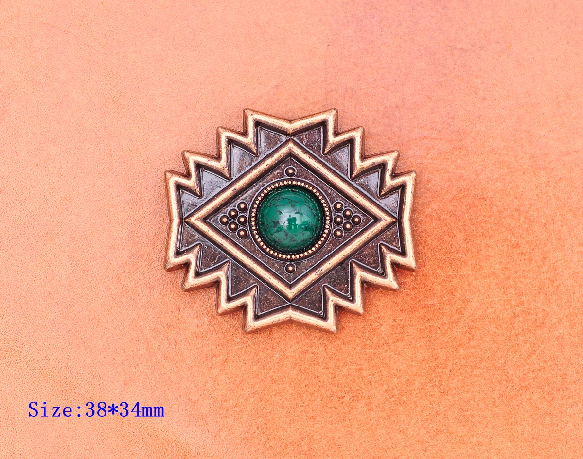 10pcs 30mm Retro Kupfer traditionelle Religion Symbol Leder Handwerk Gürtel Hutband schwarz türkis Concho Ornament Screw back – Detail 24