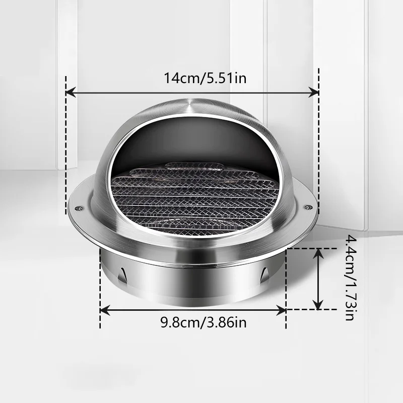 Edelstahl Entlüfter 125 Mm – Für 3″-Lüftungskanäle, Abnehmbar & Waschbar