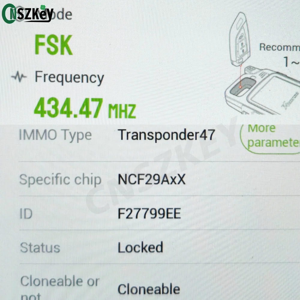 CNSZKEY Original 434Mhz FSK ID47 Chip Proximity Smart Remote Key
