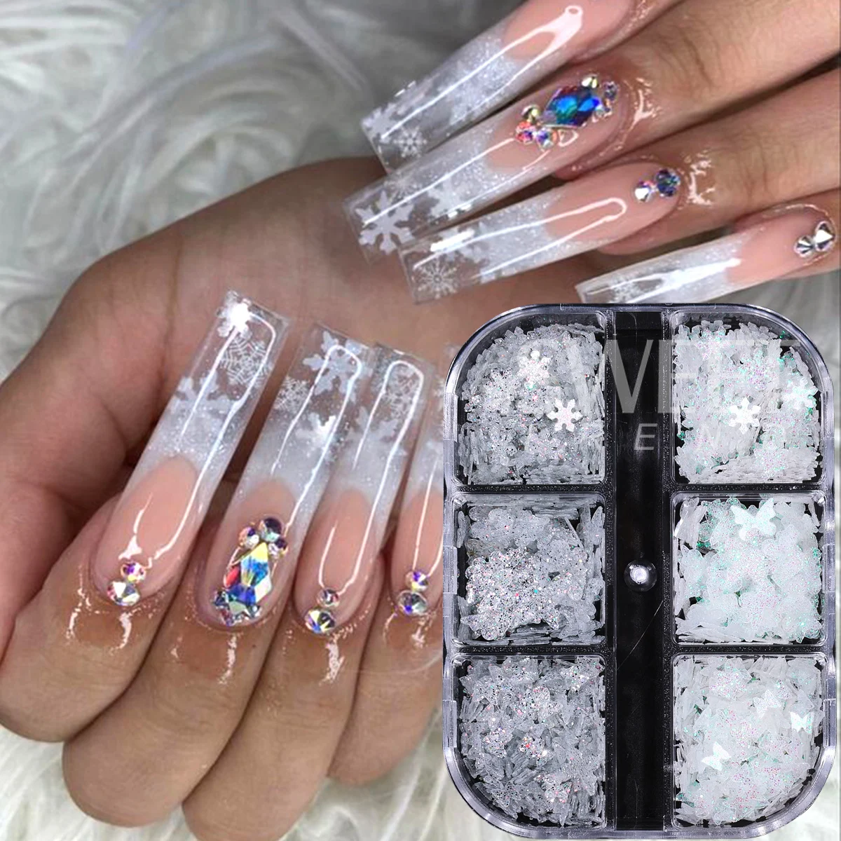 2 Boxes Winter Nail Art Sequins Shimmer Glitter Clear Snowflakes Hexagon Flakes Sugar Sweater Pigment Christmas Manicure Decor