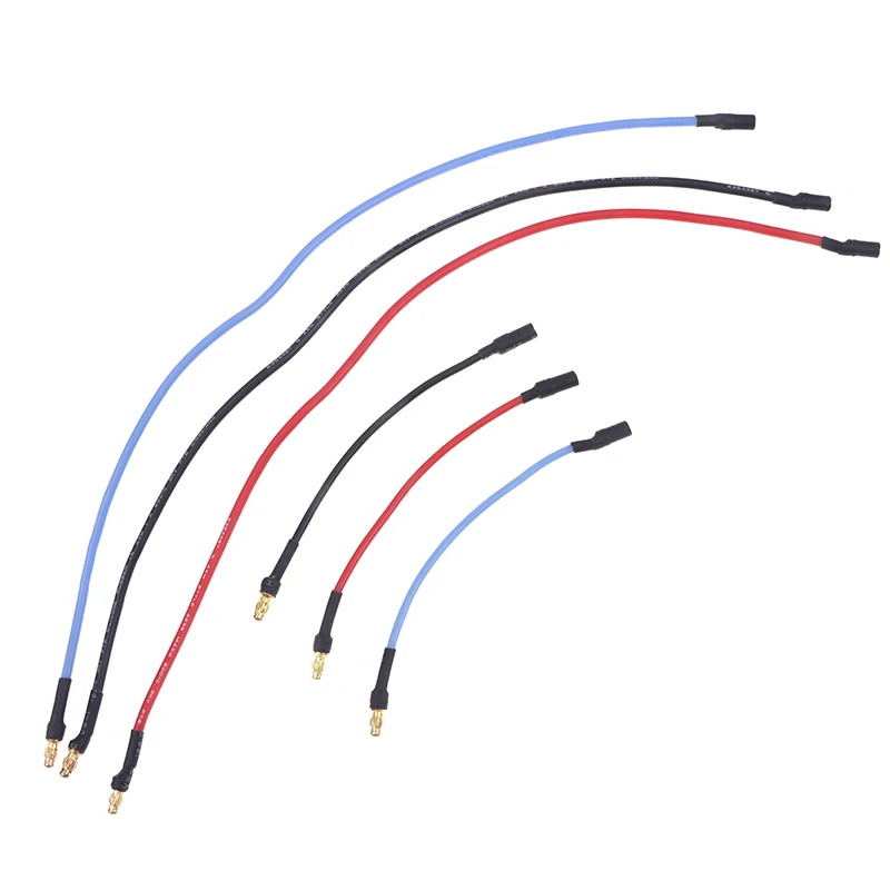 Vue rapprochée des fiches banane 3.5mm et du câble silicone 16AWG du lot de 3 câbles d'extension moteur/ESC.