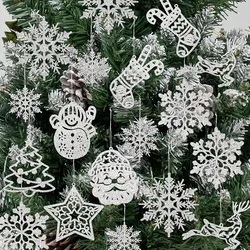 20/42Pcs Christmas Tree Decoration Hanging Ornaments Tree Snowman Reindeer Santa Snowflake Ornaments for New Year Winter Party