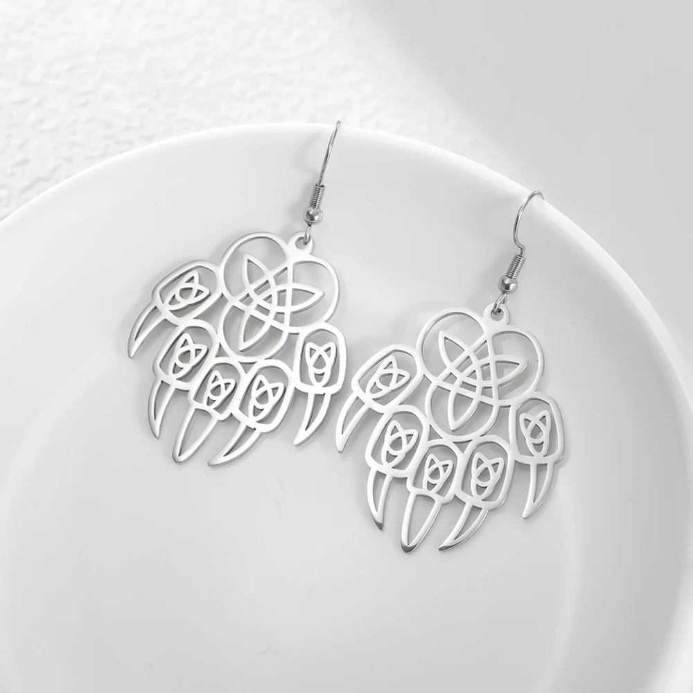 Dawapara Bärenpfoten-Dreifaltigkeitsknoten-Ohrringe, Vintage Tribal Triquetra Stärkesymbol Keltischer Schmuck, Edelstahl-Hängeohrringe – Detail 11