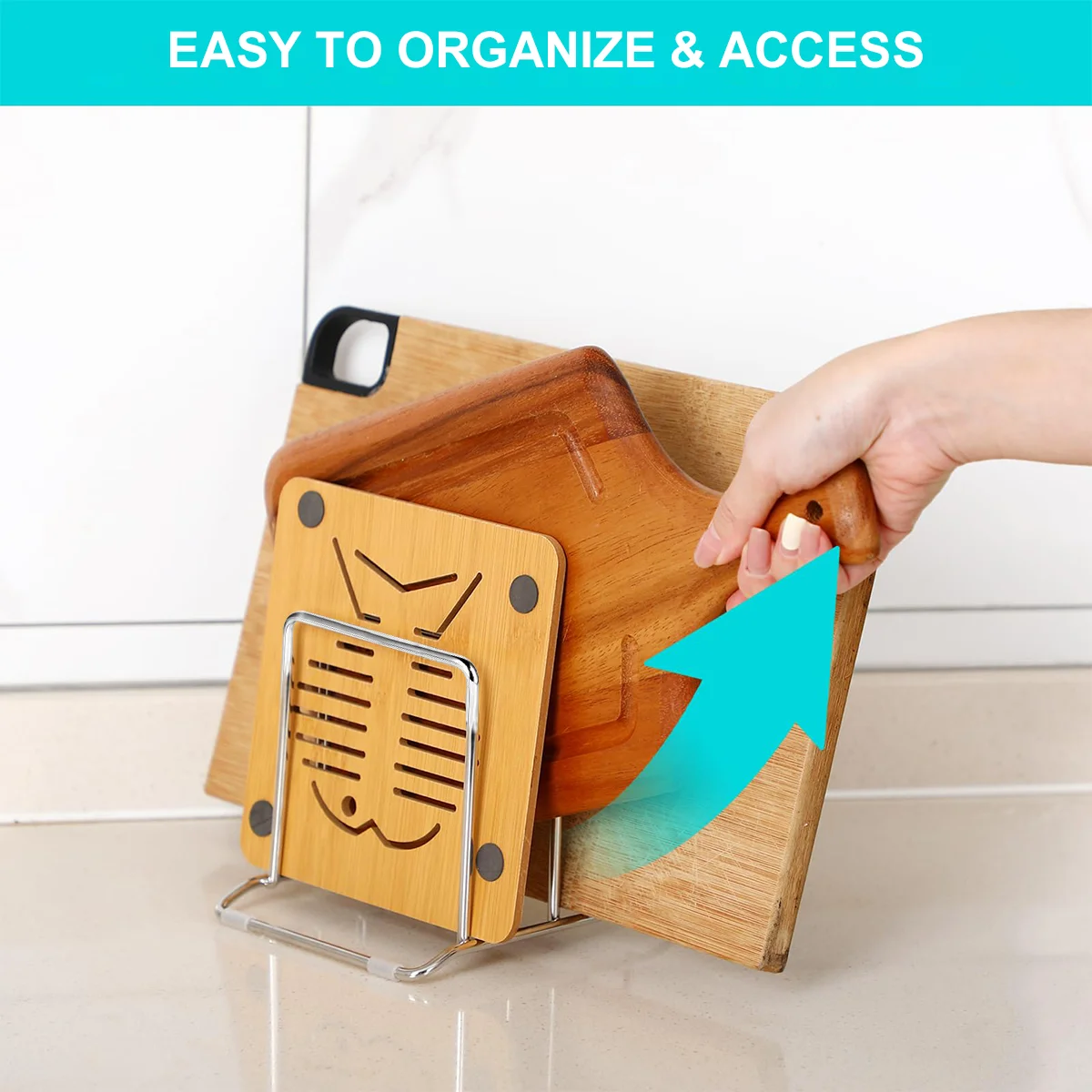 Cutting Board Holder Stand 2-Slot Stainless Steel Divide Tray Organizer Rack for Chopping Board Pots Lid Baking Sheet