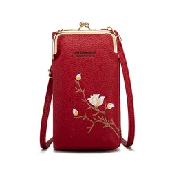 Elegant Flower Pattern PU Leather Crossbody Bag - Stylish Small Purse (Burgundy)