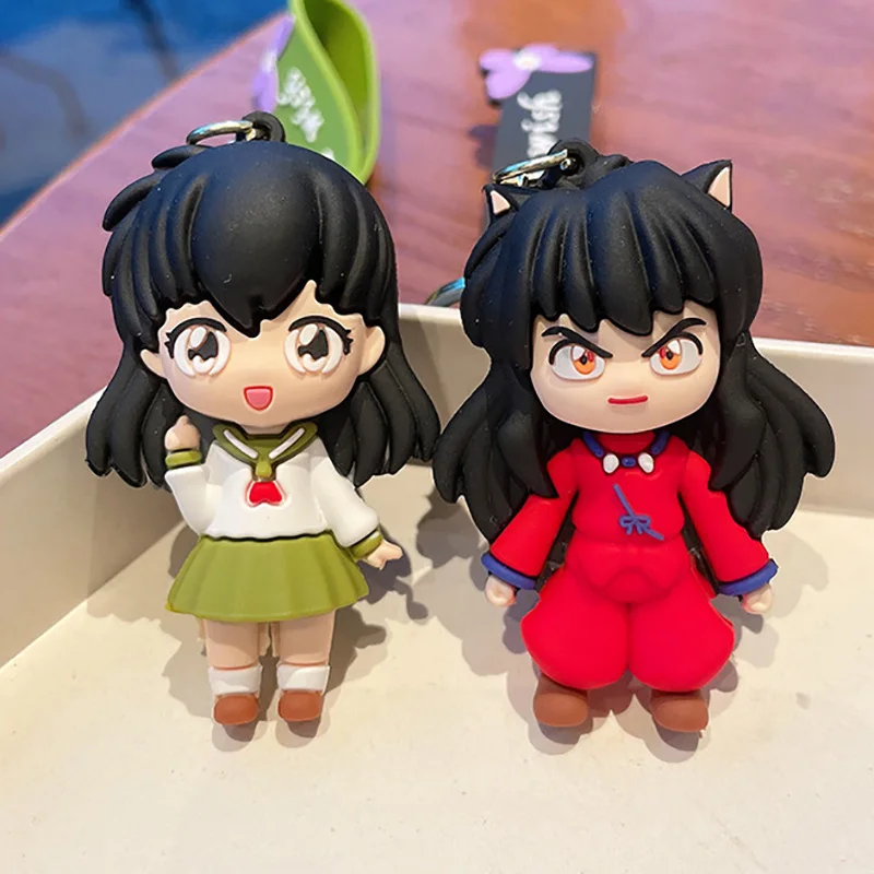 3D Anime Figure Inuyasha HigurashiKagome Keychain Cute Soft Rubber Charms Keyring Jewelry Bag Key Holder Accessories Gift
