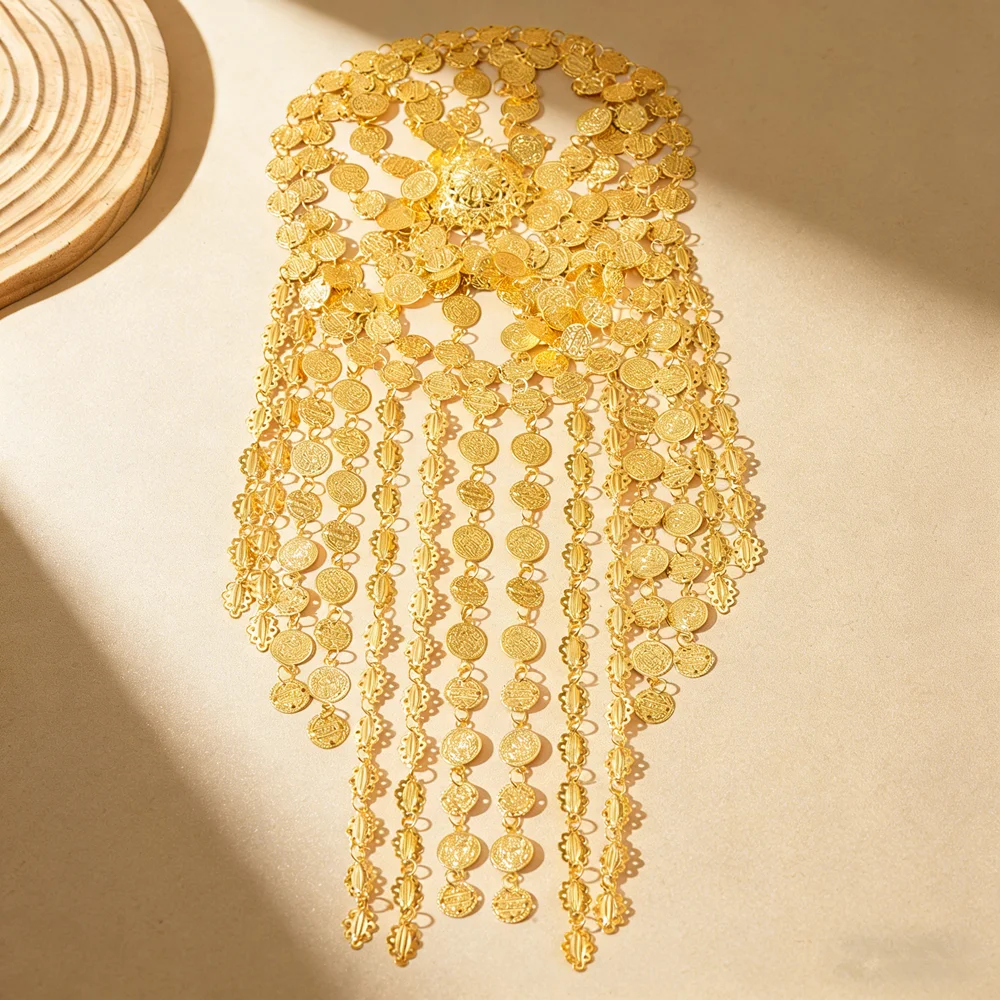 غطاء الرأس الذهبي بعملات متدلية – تصميم شرقي فاخر