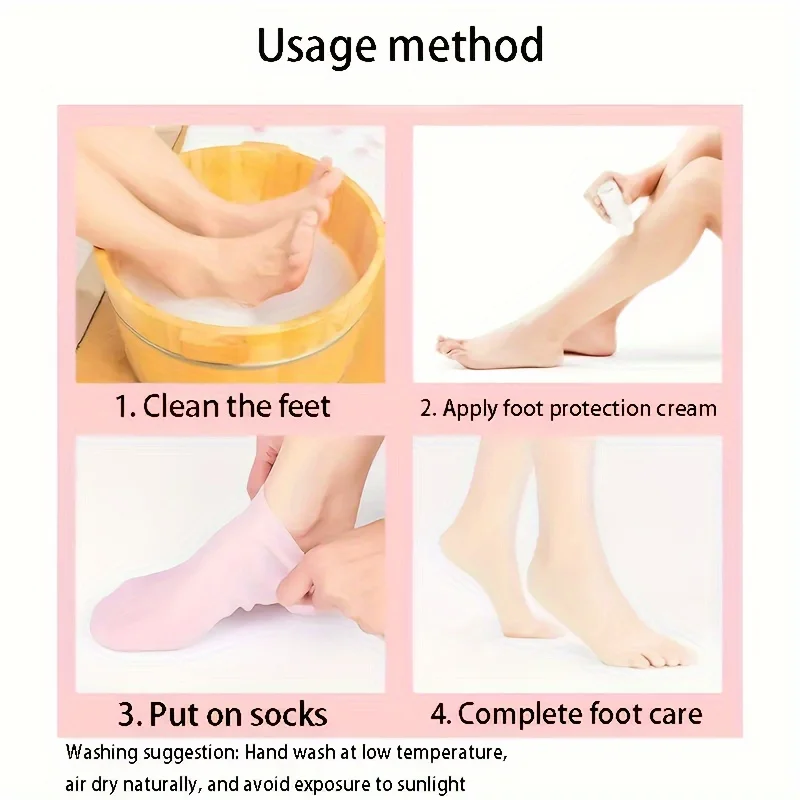 2 Pack Silicone Moisturizing Foot Socks for Dry Cracked Feet Foot Care Socks Spa Pedicure Socks Massage Moisturizing Gel Socks 5