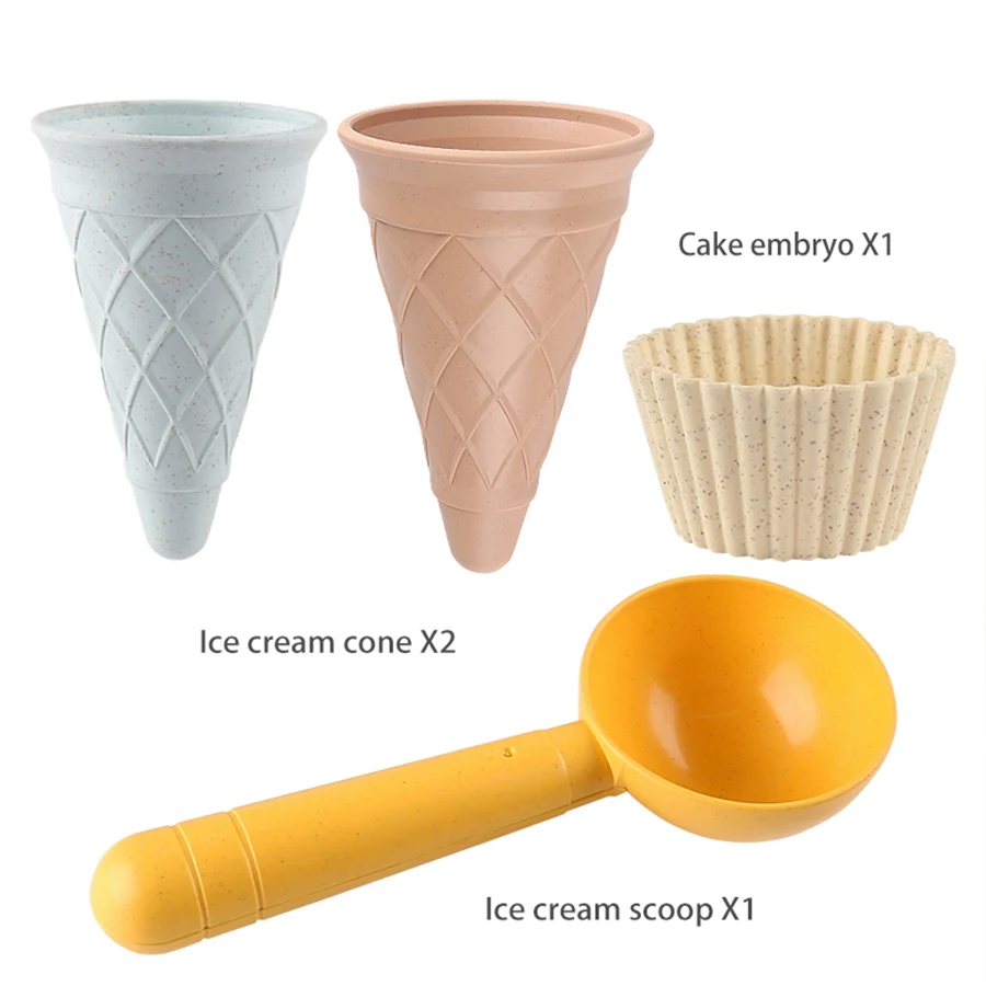 4-piece set beige  cakeembry Play House Toy Beach Ice Cream Tube Digging Spoon cakes embryo Set Plastic Ice Cream Cup Beach Toy 4