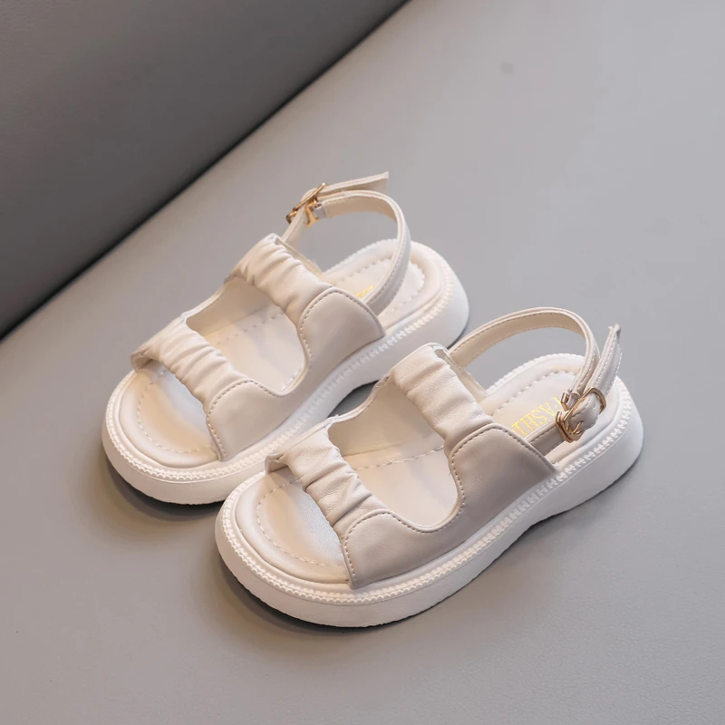 

Летние детские новые спортивные пляжные туфли для отдыха с открытой лодыжкой однотонные универсальные туфли принцессы на мягкой подошве для девочек