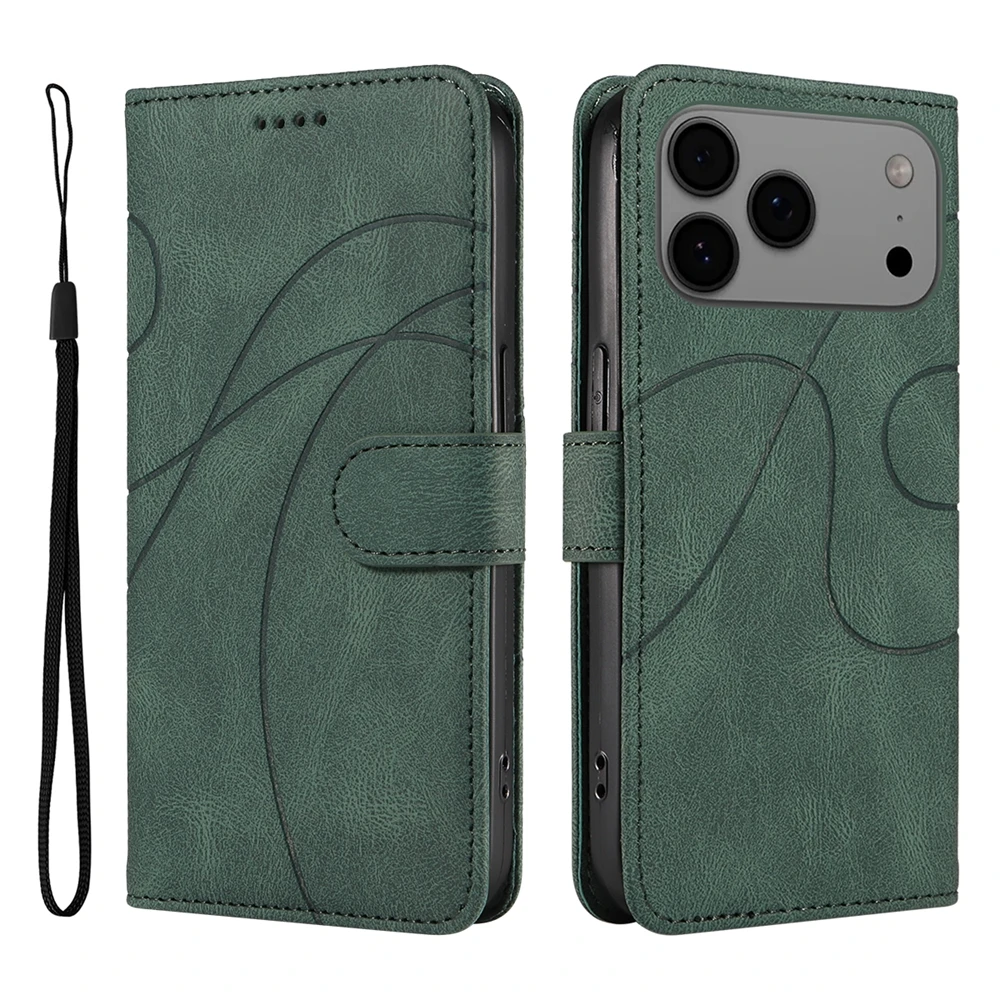 Magnetic Leather Wallet Flip Case - Premium Shockproof Phone Cover with Curve Line Design