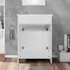 24" White Bathroom Vanity Cabinet Ceramic Sink Combo Double Door Storage Matte Black Faucet Freestanding Modern Style Oversize 4