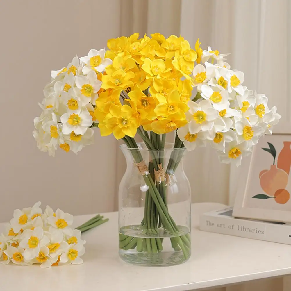 6pcs/bunch Artificial Fake Flowers Bouquet Pastoral Style Narcissus Daffodil Artificial Fake Plants